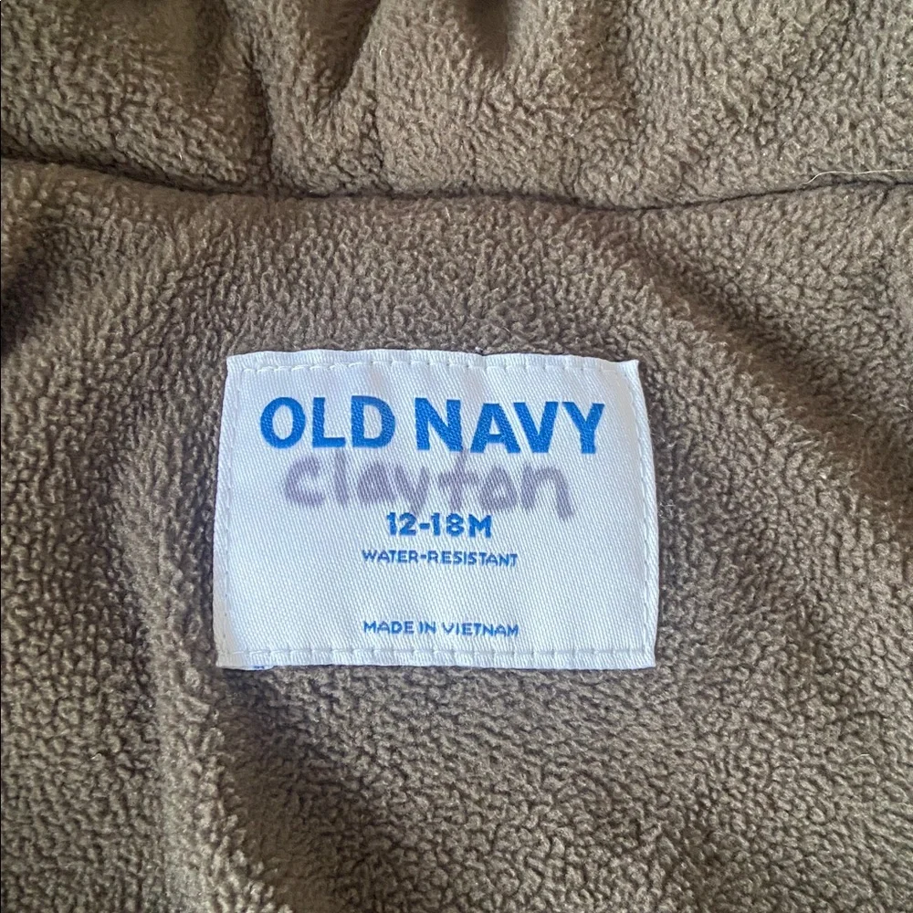Old Navy baby hooded dino puffer coat dinosaur army green jacket 12-18 months